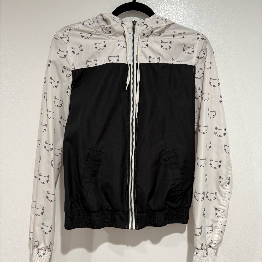 Black and White Zip Up Jacket with fun Cat sleeves